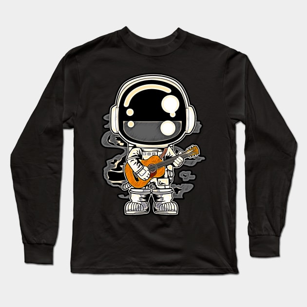 Astronaut Acoustic Guitar • Funny And Cool Sci-Fi Cartoon Drawing Design Great For Any Occasion And For Everyone Long Sleeve T-Shirt by TeesHood